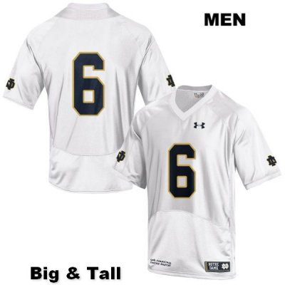 Notre Dame Fighting Irish Men's Tony Jones Jr. #6 White Under Armour No Name Authentic Stitched Big & Tall College NCAA Football Jersey LNQ6499GN